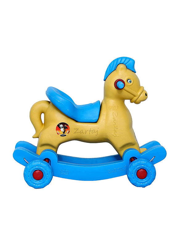 Zartaj Rocking Baghi Horse with Wheels & Seat, Ages 2+, Gold/Blue