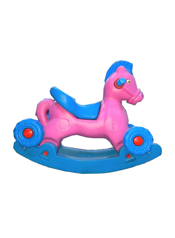 Rocking Baghi Horse with Wheels & Seat, Ages 2+, Pink/Blue