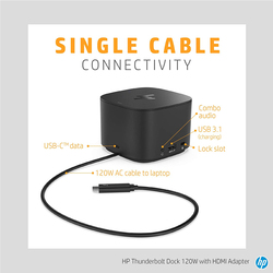 HP Thunderbolt Dock 120W with HDMI Adapter for Laptop and PC 15.2/24/17cm, Black