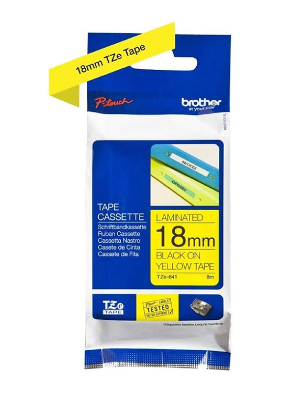 Brother Cassette Laminated Black On Yellow Labelling Tape, 18mm, Multicolour