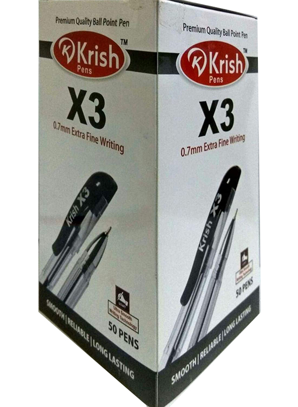 Krish 50-Piece X3 Ball Pen Set, 0.7mm, Black