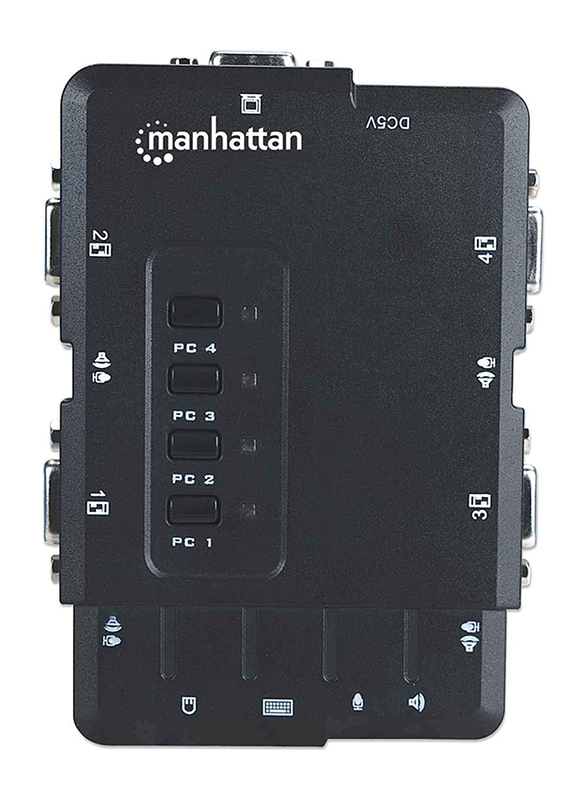 Manhattan KVM Compact 4-Port Switch Box, Black