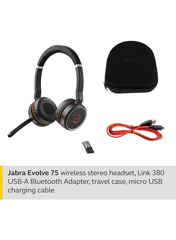 Jabra Evolve 75 Wireless On-Ear Noise Cancelling Headphones, Black