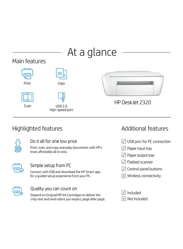 HP Deskjet 2320 Wired 7WN42B Inkjet Printers, White