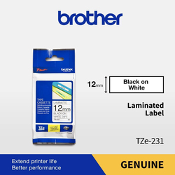 Brother Black on White Label Tape, 12mm, Multicolour