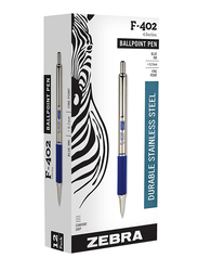 Zebra 12-Piece F-402 Retractable Ballpoint Pen, 0.7mm, Blue