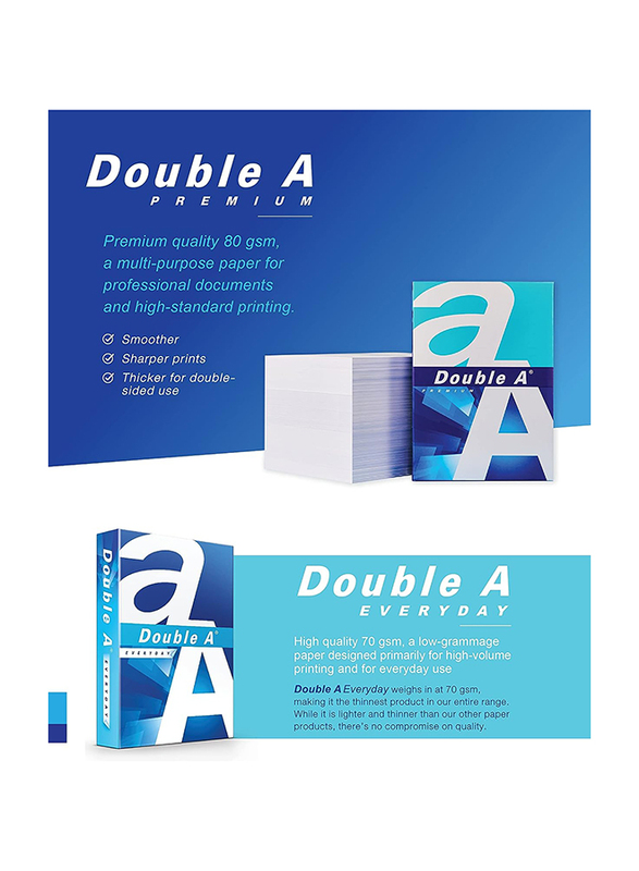 Double A Printer Copy Paper Set, 500 Sheets, 80 GSM, A4 Size, White