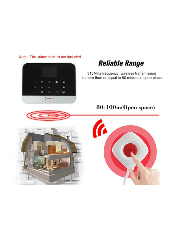 GoolRC Chuango SOS-100 Caregiver Pager Wireless Remote Call Button SOS/Emergency Button for Help Home Secure Alarm System, White/Red