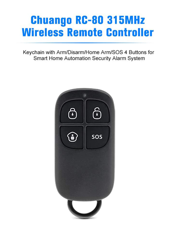 Docooler-2 RC-80 4 Buttons Wireless Remote Controller with Keychain for Smart Home Security Alarm System, Black