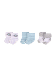 Hudson Baby Elephant Terry Socks with Non-Skid for Baby Boys, 3 Pieces, 0-6 Months, Multicolour