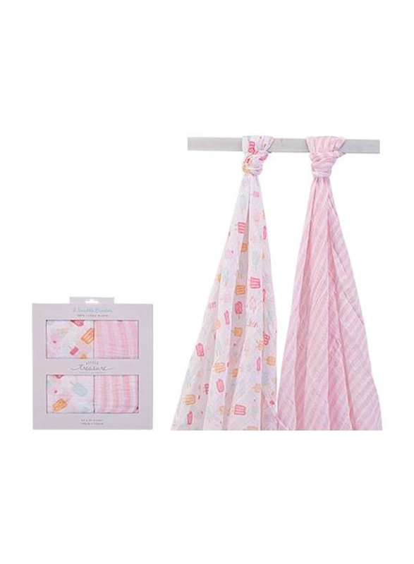 Little Treasure Ice Cream Muslim Swaddle Baby Blankets for Baby Girls, 2 Pieces, 0-3 Months, Pink