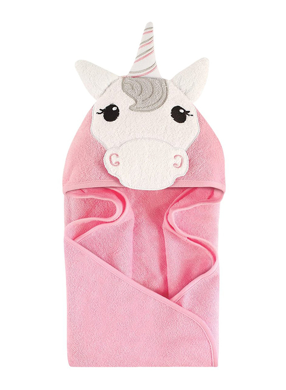 Hudson Baby Unicorn Woven Terry Hooded Towel for Baby Girls, 0-6 Months, Pink