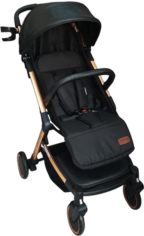 

BABYDOES ESMIO GOLD - Travel Lite Shock-Proof Baby Stroller with a golden frame, 5-Point Harness, Single-Hand Fold, and 360° Rotating Wheels. Suitable