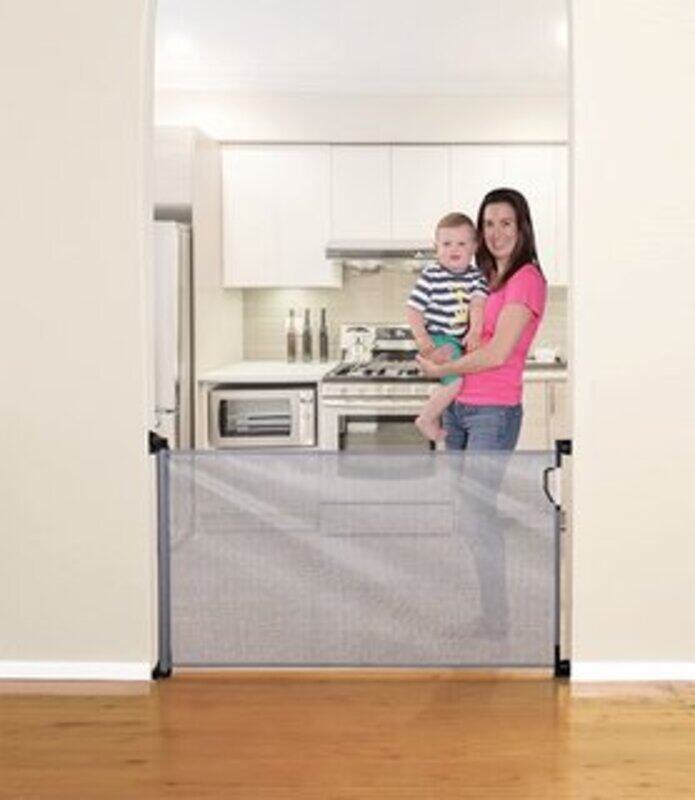 Dreambaby Retractable Baby Safety Gate, Extra Wide & Tall Mesh Gate - Grey