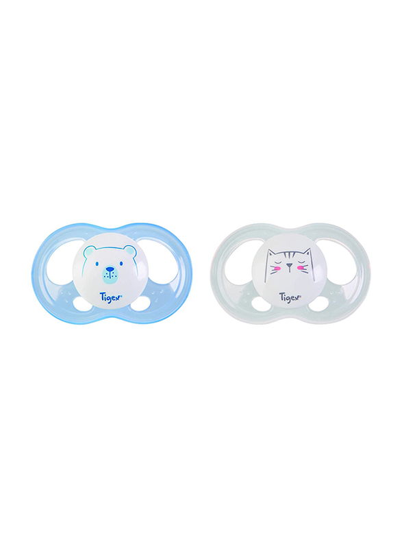 Tigex Soft Touch Friends Silicone Pacifiers, 0-6 Months, 2 Pieces, Blue/Clear