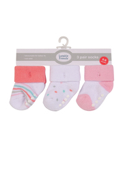 Luvable Friends Dots Terry Socks with Non-Skid for Baby Girls, 3 Pieces, 0-6 Months, Pink