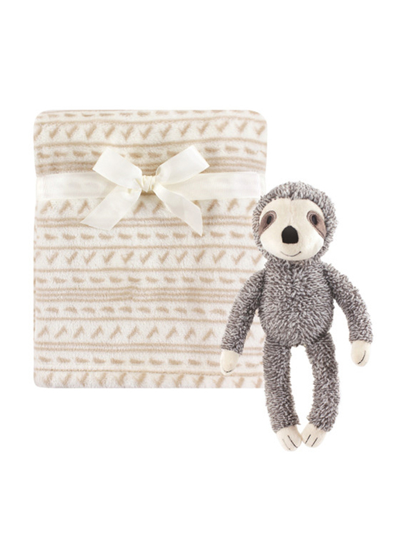 Hudson Baby 2-Piece Sloth Plush Blanket & Toy Set for Baby Girls, 0-6 Months, Peach