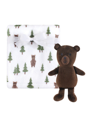 Hudson Baby 2-Piece Forest Bear Plush Blanket & Toy Set Baby Unisex, 0-6 Months, White