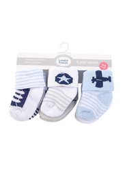 Luvable Friends Airplane Terry Socks for Baby Boys, 6 Pieces, 0-6 Months, Light Blue