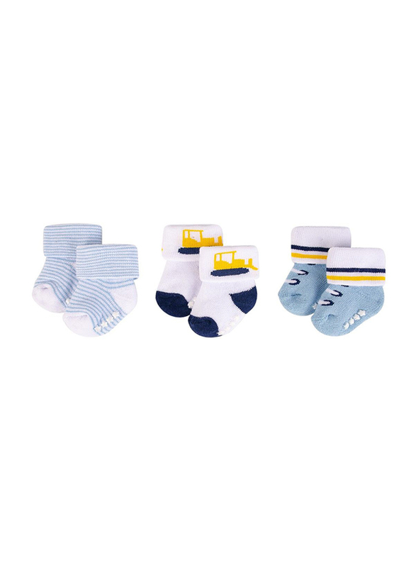 

Hudson Baby Bulldozer Terry Socks with Non-Skid for Baby Boys, 3 Pieces, 0-6 Months, Multicolour