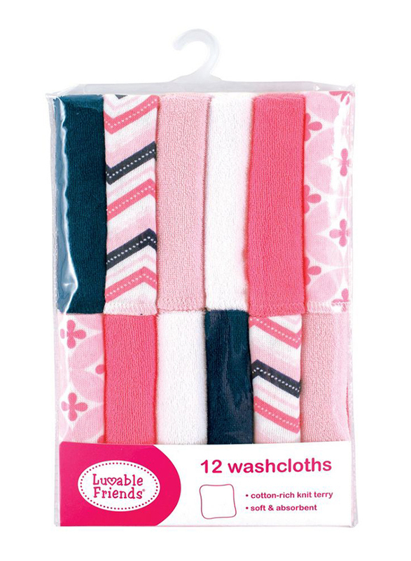 Luvable Friends 12-Piece Chevron Cotton Wash Cloths for Baby Girls, 0-6 Months, Multicolour