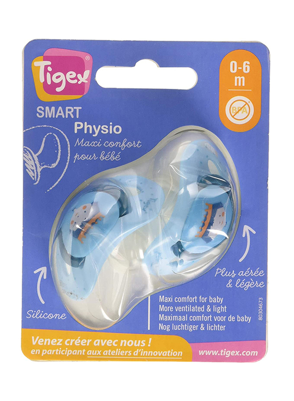 Tigex Smart Silicone Pacifiers, 2 Pieces, Blue