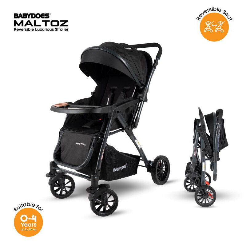 

BABYDOES MALTOZ - Baby Stroller with 5-Point Harness, Reversible Handle, Adjustable Seat, Large Canopy, One-Click Brake System, 0-4 Years (Up to 20 kg