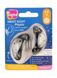 Tigex Smart Night Phosphorescent Silicone Pacifiers, 6-18 Months, 2 Pieces, Black/Beige