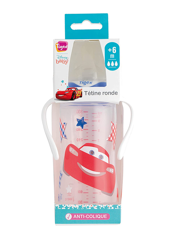 Tigex 3-Speed Wide Neck Anti-Colic Baby Feeding Bottle, 300ml, Clear/Red