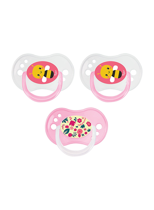 Tigex Bee Reversible Silicone Pacifiers, 6-18 Months, 3 Pieces, Multicolour