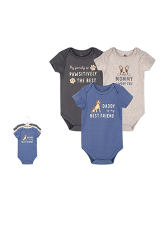Hudson Baby Short Sleeve Bodysuit Set for Baby Boys, 3 Pieces, 3-6 Months, Multicolour