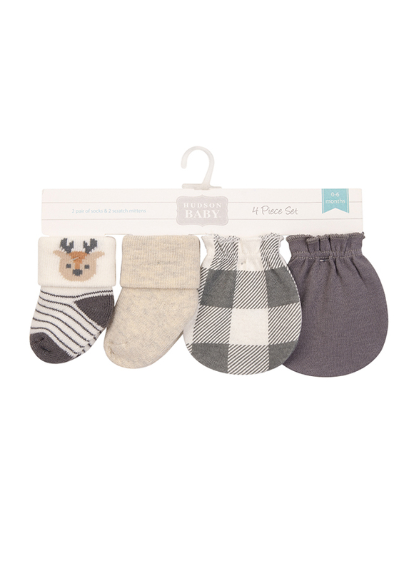 Hudson Baby Woodland Socks & Mittens Set for Baby Boys, 4 Pieces, 0-6 Months, Multicolour