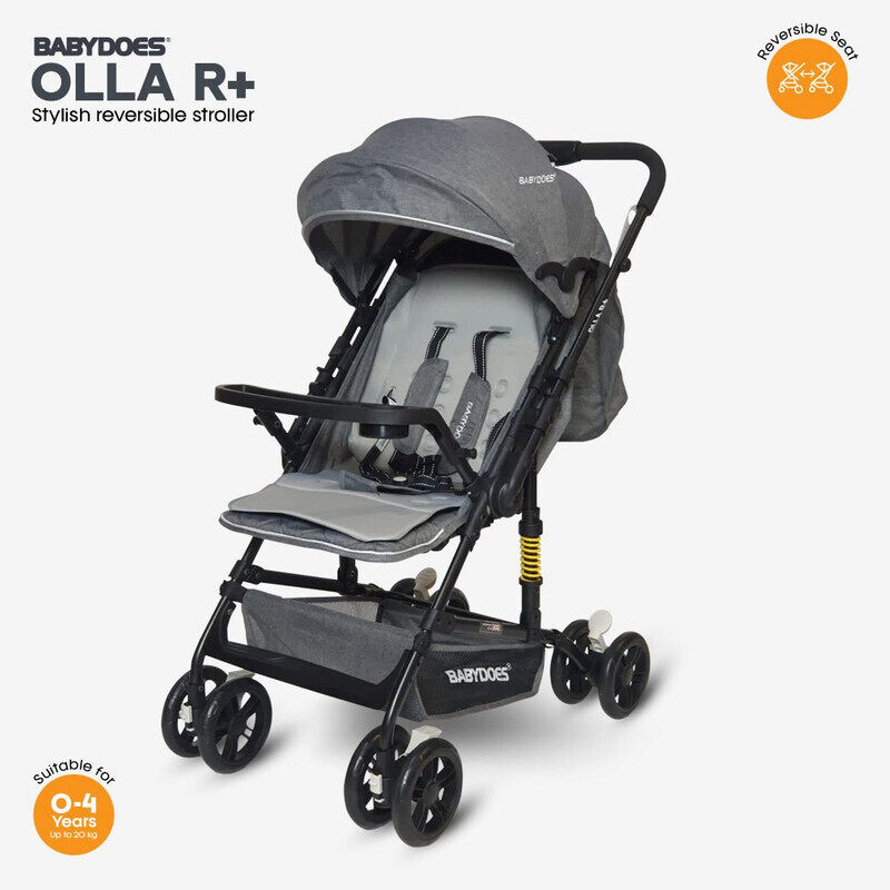 

BABYDOES OLLA R+ - Baby Stroller with Reversible Handle, 5-point safety harness, Easy One-Hand Fold, Cup holder, 0-4 Years (Up to 20 kg) - Grey