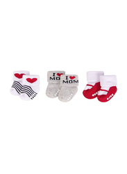 Hudson Baby Mum Terry Socks with Non-Skid for Baby Boys, 3 Pieces, 0-6 Months, Multicolour