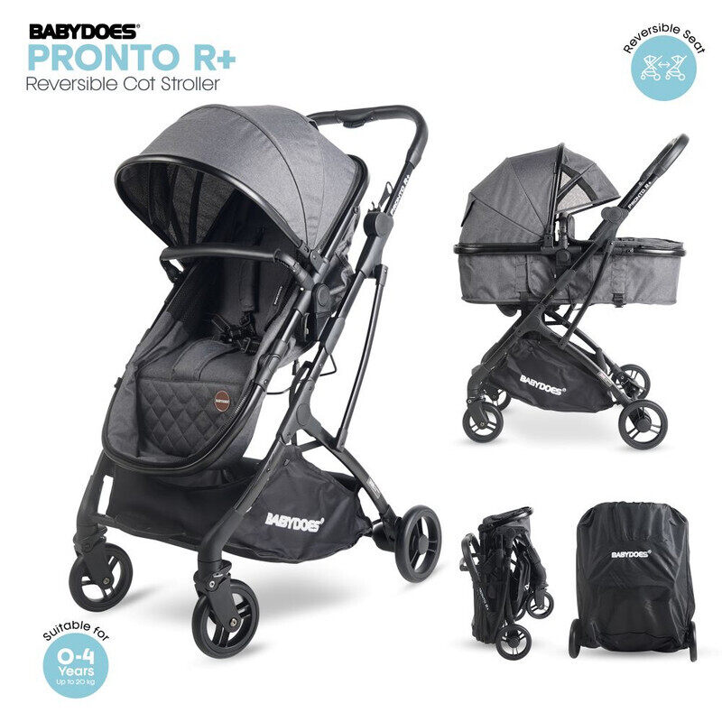 

BABYDOES PRONTO R+ - 2-in-1 Reversible Cot Stroller with 5-Point Harness, Reversible Seat, One-Hand Fold, Sleeping Basket into Bassinet cot, Suitable