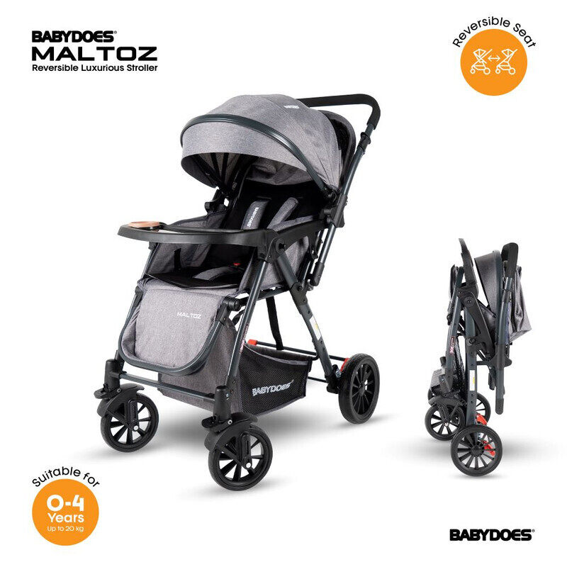 

BABYDOES MALTOZ - Baby Stroller with Five-Point Harness, Reversible Handle, Adjustable Seat, Large Canopy, One-Click Brake System, 0-4 Years (Up to 20