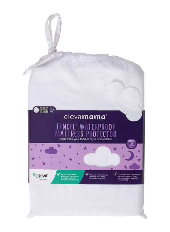 Clevamama Cotton Waterproof Crib Mattress Protector, White