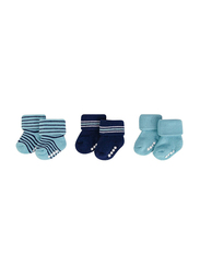 Hudson Baby Stripes Terry Socks with Non-Skid for Baby Boys, 3 Pieces, 0-6 Months, Multicolour