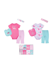 Hudson Baby Dinosaur Clothing Gift Set for Baby Girls, 8 Pieces, 0-6 Months, Multicolour