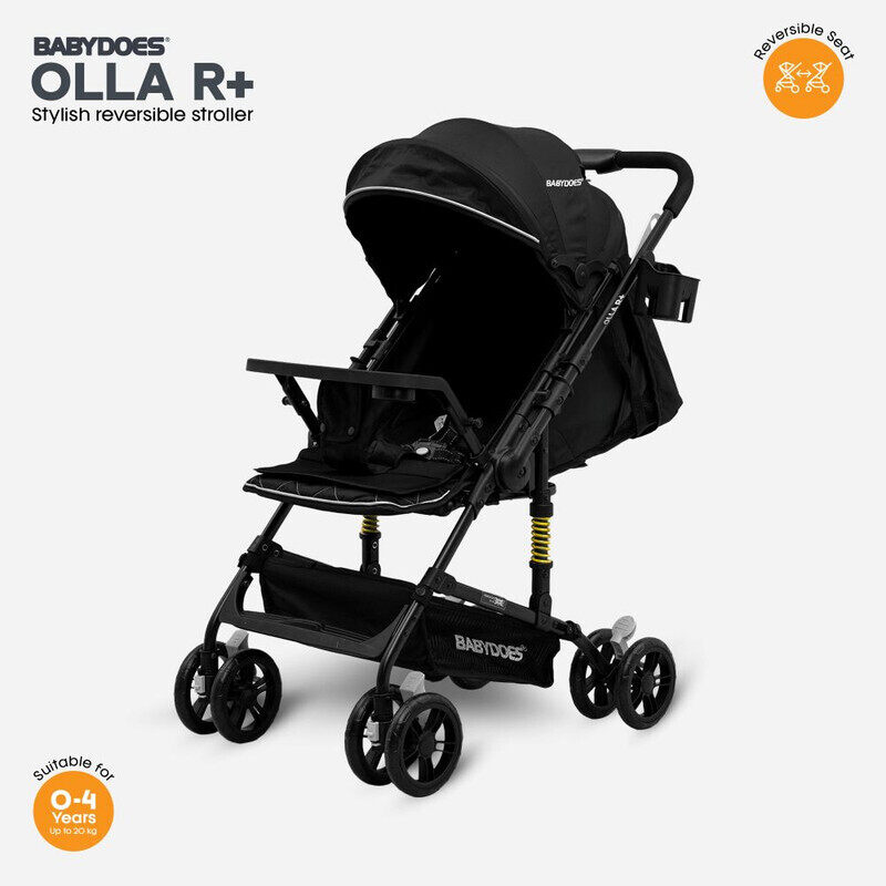 

BABYDOES OLLA R+ - Baby Stroller with Reversible Handle, 5-point safety harness, Easy One-Hand Fold, Cup holder, 0-4 Years (Up to 20 kg) - Black