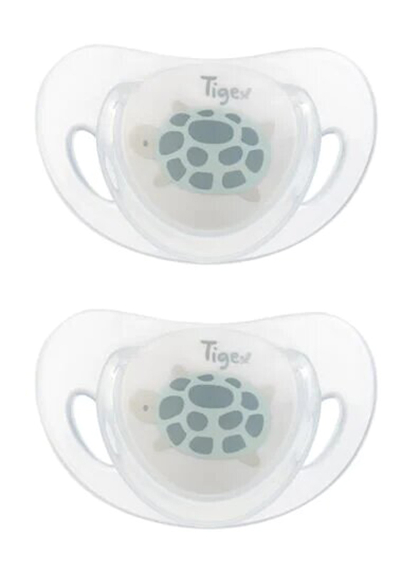 Tigex Smart Turtle Silicone Baby Pacifier, 2 Pieces, White