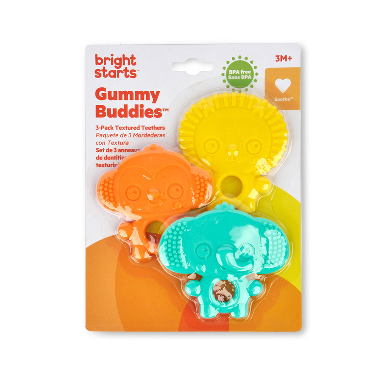 BRIGHT STARTS 3PK TEXTURED TEETHERS: GUMMY BUDDIES