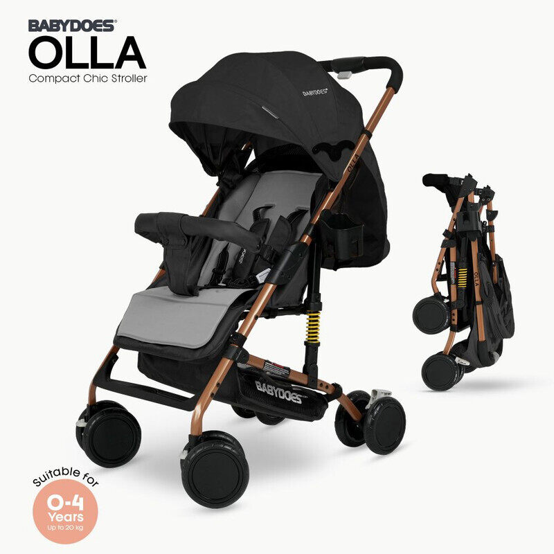 

BABYDOES OLLA - Baby Stroller with 5-Point Harness, One-Hand Fold, Shock Absorbing Wheels, 0-4 Years (Up to 20 kg) - Grey