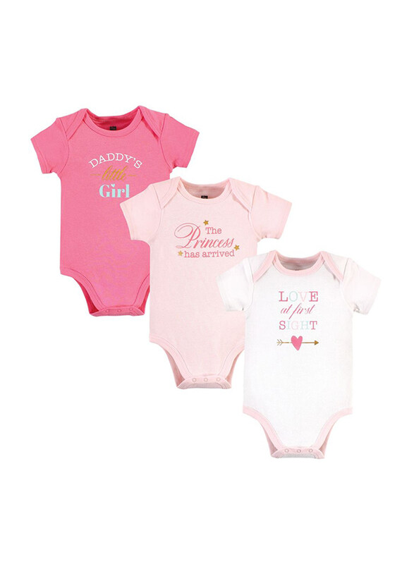 

Hudson Baby Princess Short Sleeve Bodysuit Set for Baby Girls, 3 Pieces, 9-12 Months, Multicolour