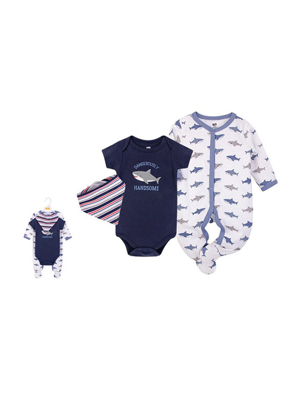 

Hudson Baby Sharks Layette Set for Baby Boys, 3 Pieces, 6-9 Months, Multicolour