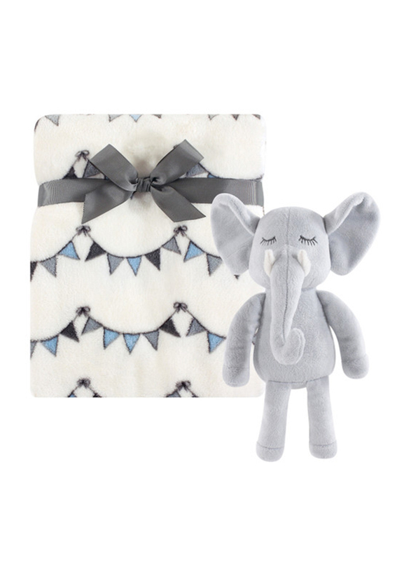 هادسون بيبي طقم بطانية لفافة بتصميم فيل ولعبة من قطعتين للجنسين, لعمر 0-6 اشهر, رمادي