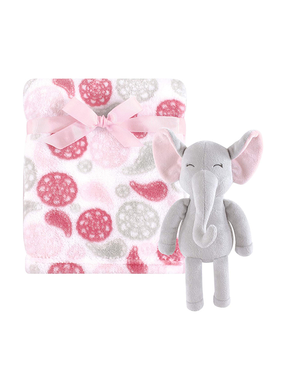 

Hudson Baby 2-Piece Paisley Elephant Plush Blanket & Toy Set for Baby Girls, 0-6 Months, Pink