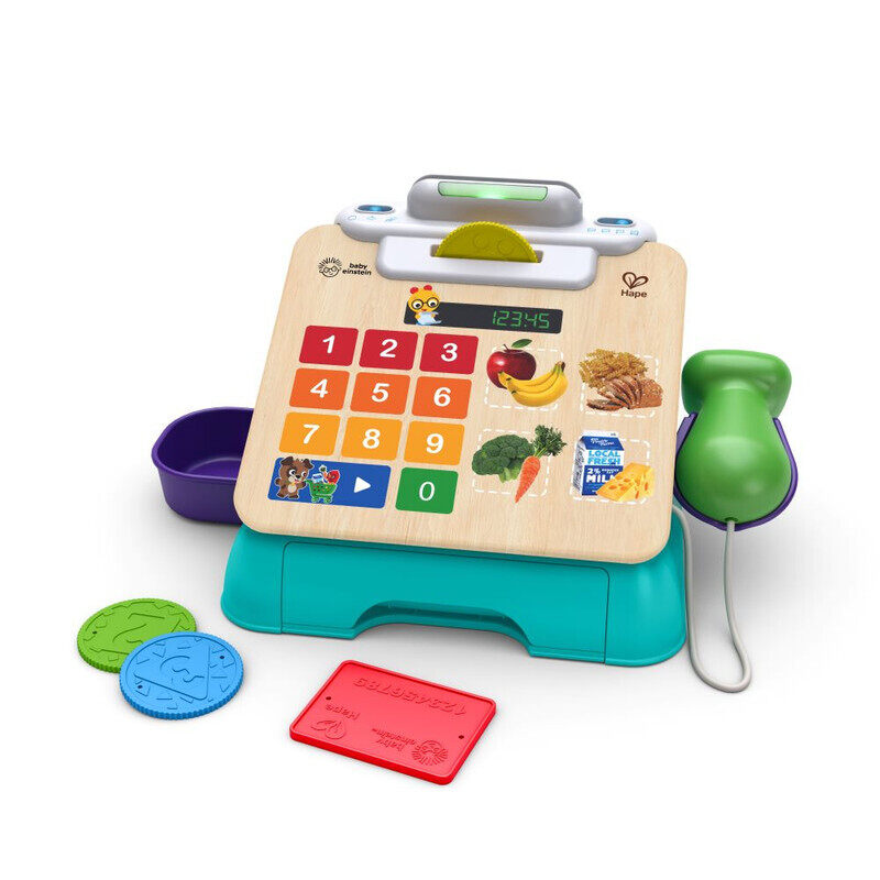 

Baby Einstein - Hape Magic Touch Cash Register Pretend to Check Out Toy, with Real Sounds and Music, Ages 9 Months and Up