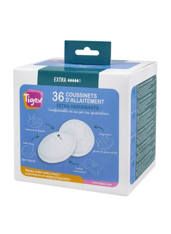 

Tigex Extra Absorbent Breast Pads, 36 Pieces, White