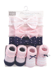 Hudson Baby Polka Dot Headband & Socks Set for Baby Girls, 5 Pieces, 0-9 Months, Pink